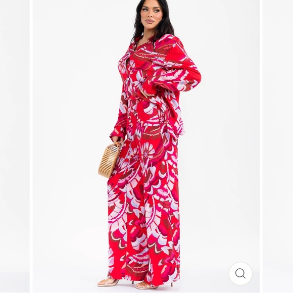 Boutique Pants - 098. Vibrant. 2pc set MULTI PRINT WIDE LEG PALAZZO PANTS with Blouse %100 Model